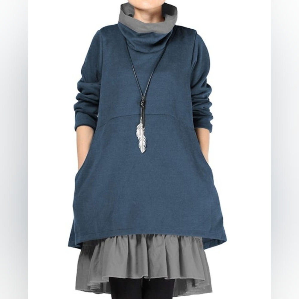 Mordenmiss Women's Flared Layers Dress Hi-Low‎ Ruffle Hem Tunic Top L